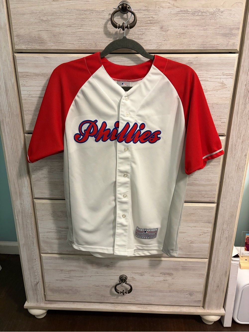 NWOT Kids' White & Red Button-Up Baseball Jersey